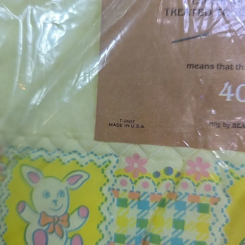 Vintage 80s Baby Blanket Beacon Bunny Teddy Bear Floral Yellow USA 40